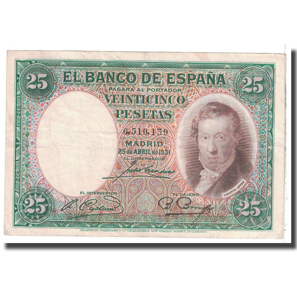 Banknote, Spain, 25 Pesetas, 1931, 1931-04-25, KM:81, EF(40-45)