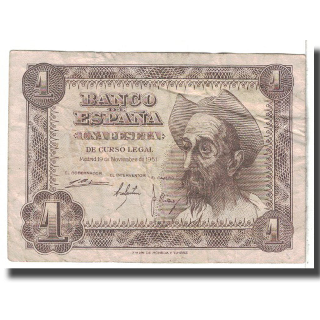 Banknote, Spain, 1 Peseta, 1951, 1951-11-19, KM:139a, VF(20-25)