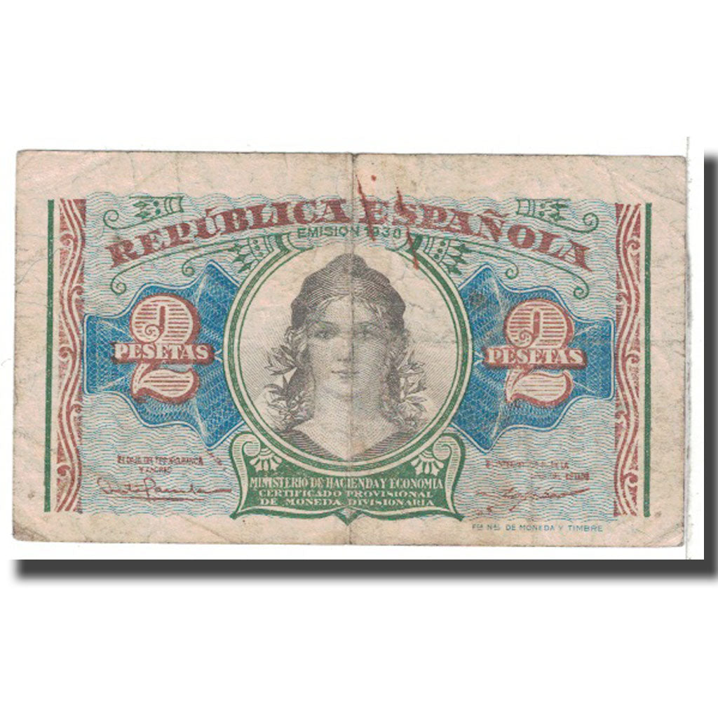 Banknot, Hiszpania, 2 Pesetas, 1938, KM:95, VG(8-10)