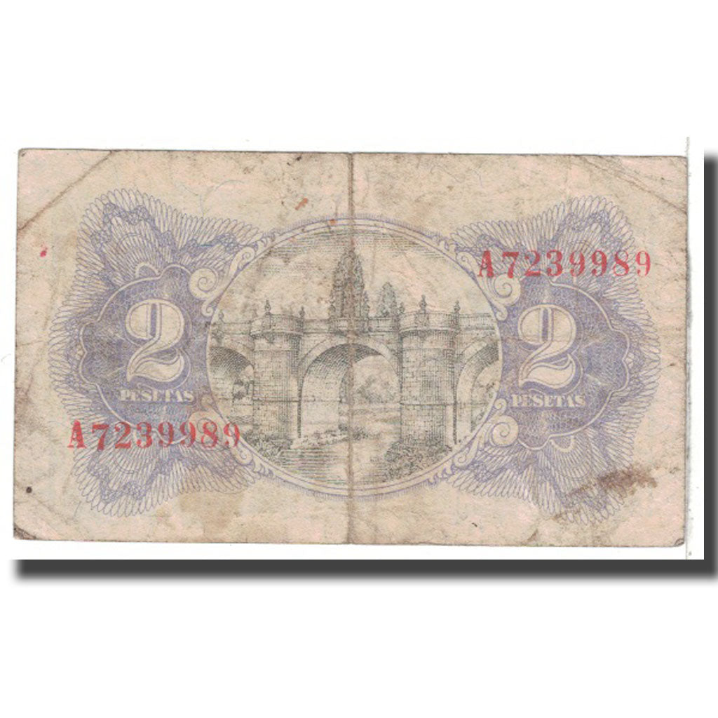 Banknot, Hiszpania, 2 Pesetas, 1938, KM:95, VG(8-10)