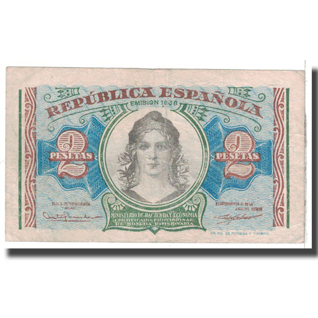 Banknot, Hiszpania, 2 Pesetas, 1938, Undated, KM:95, VF(20-25)