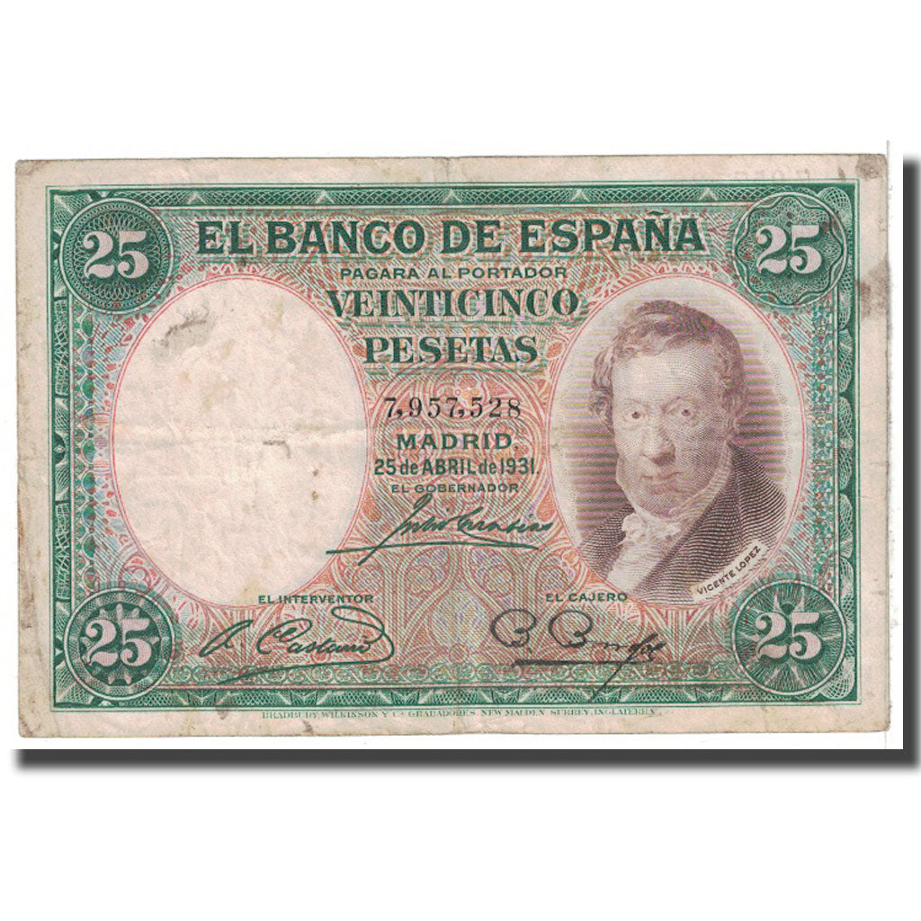 Banknote, Spain, 25 Pesetas, 1931, 1931-04-25, KM:81, VF(20-25)
