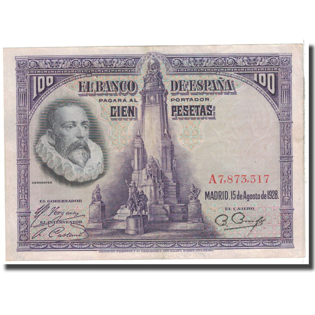 Banknote, Spain, 100 Pesetas, 1928, 1928-08-15, KM:76a, EF(40-45)