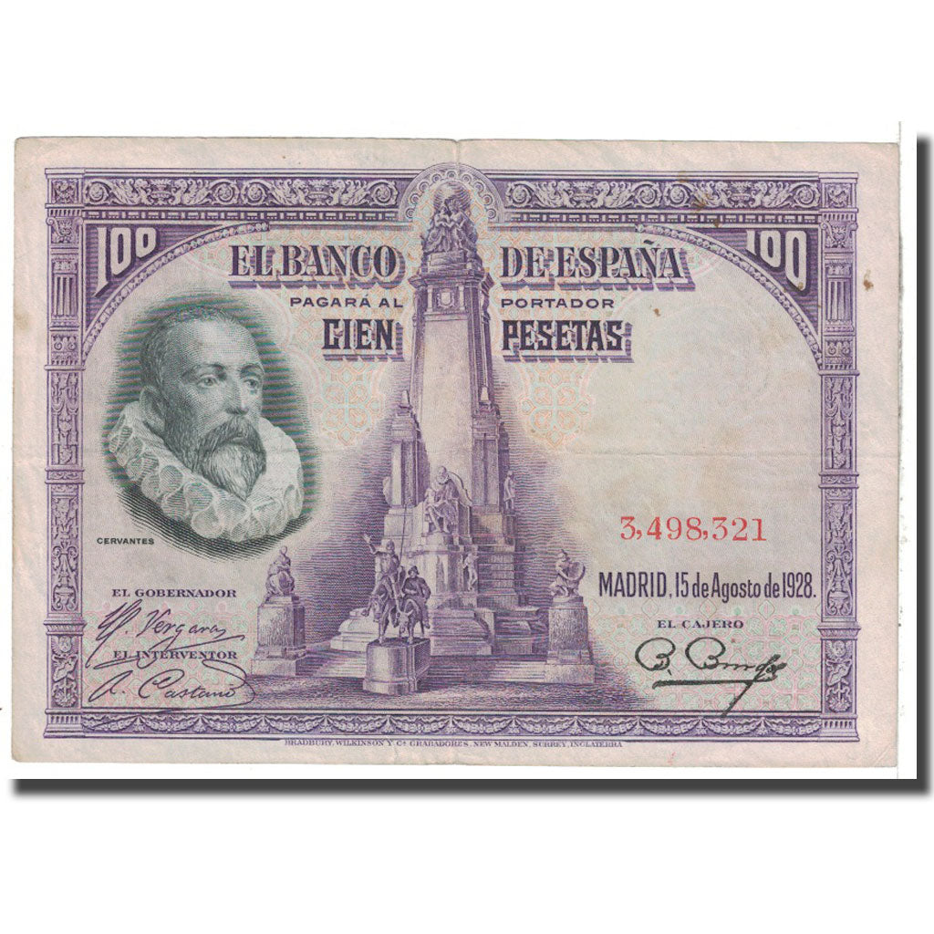 Banknote, Spain, 100 Pesetas, 1928, 1928-08-15, KM:76a, EF(40-45)