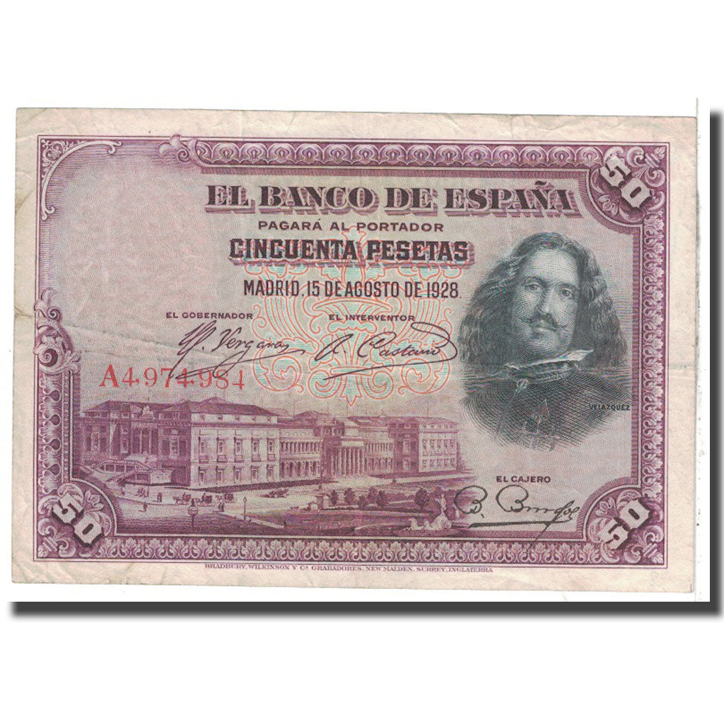 Banknote, Spain, 50 Pesetas, 1928, 1928-08-15, KM:75b, VF(20-25)