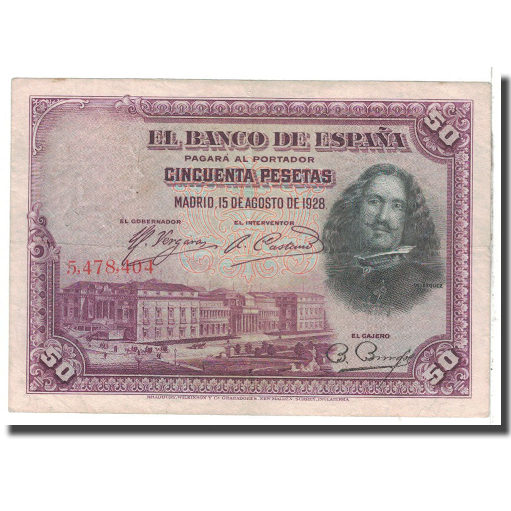 Banknote, Spain, 50 Pesetas, 1928, 1928-08-15, KM:75b, EF(40-45)