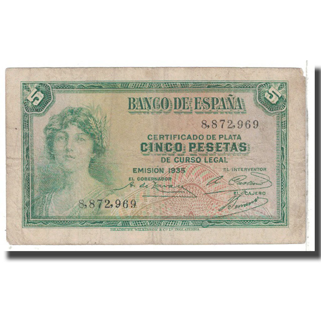 Billete, 5 Pesetas, 1935, España, KM:85a, BC