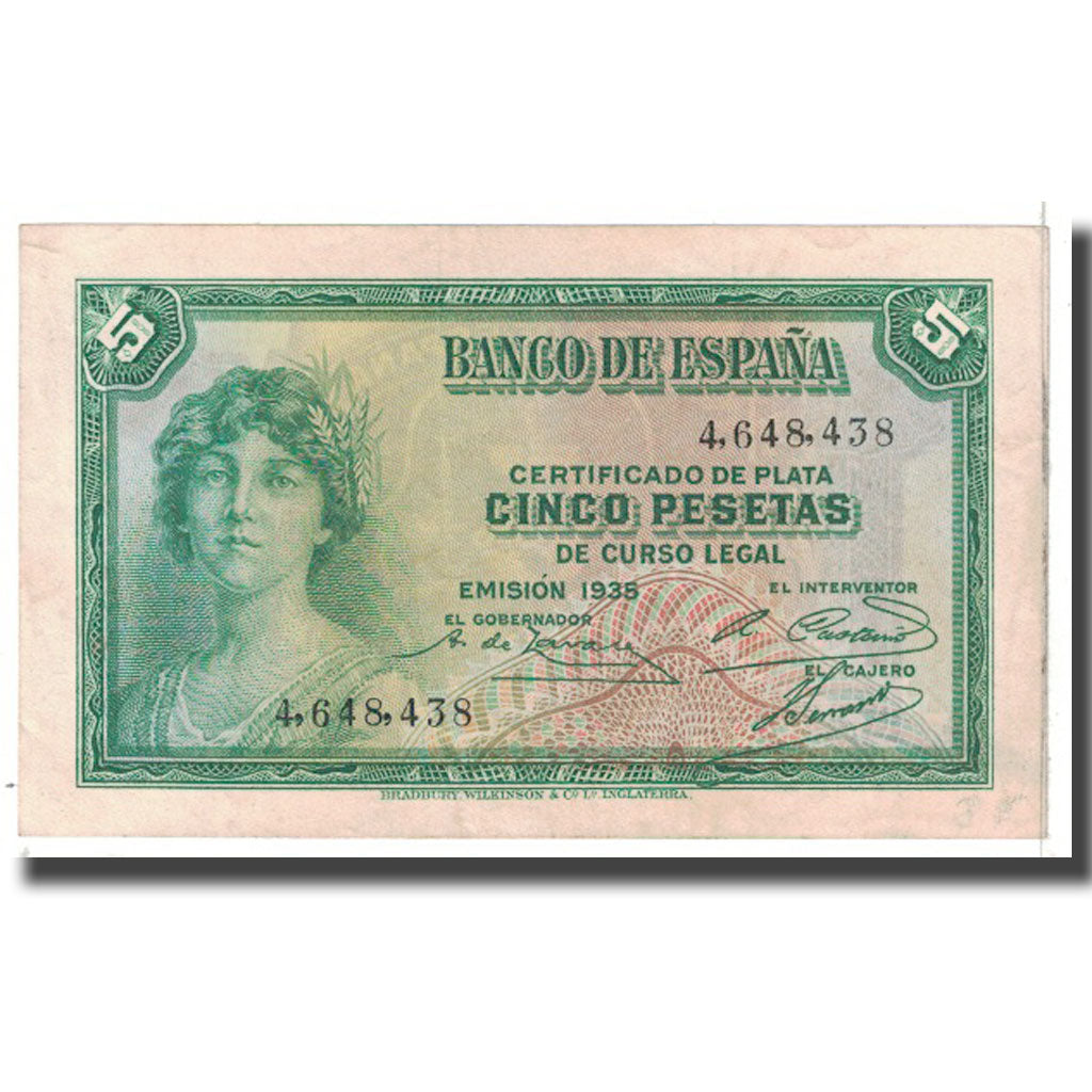 Banknot, Hiszpania, 5 Pesetas, 1935, KM:85a, EF(40-45)