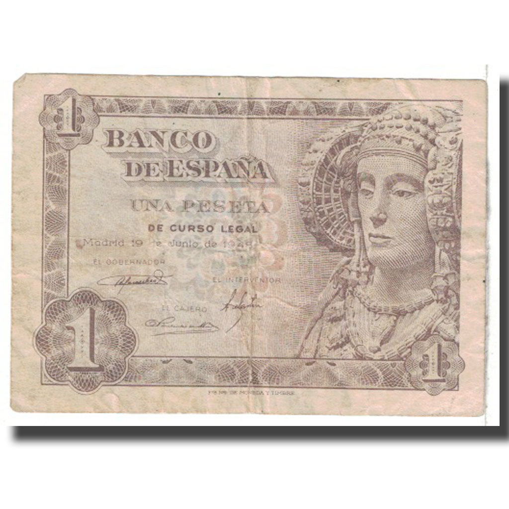 Banknote, Spain, 1 Peseta, 1948, 1948-06-19, KM:135a, VF(20-25)