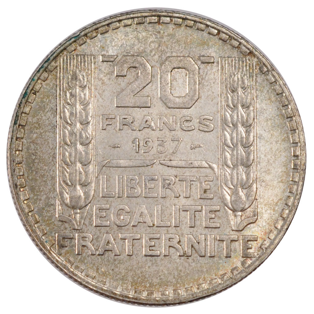 FRANCE, Turin, 20 Francs, 1937, Paris, KM #879, MS(60-62), Silver, 35, Gadoury..