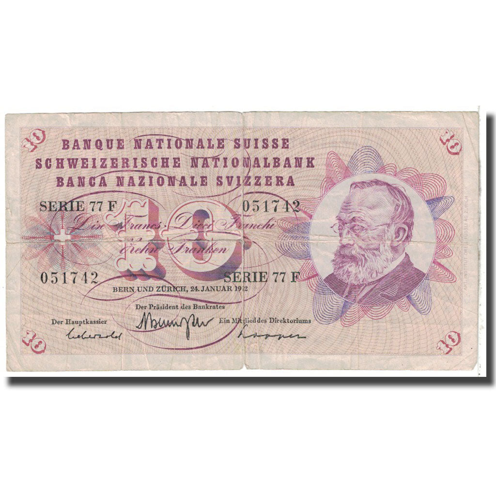 Banknote, Switzerland, 10 Franken, 1972, 1972-01-24, KM:45r, VF(20-25)