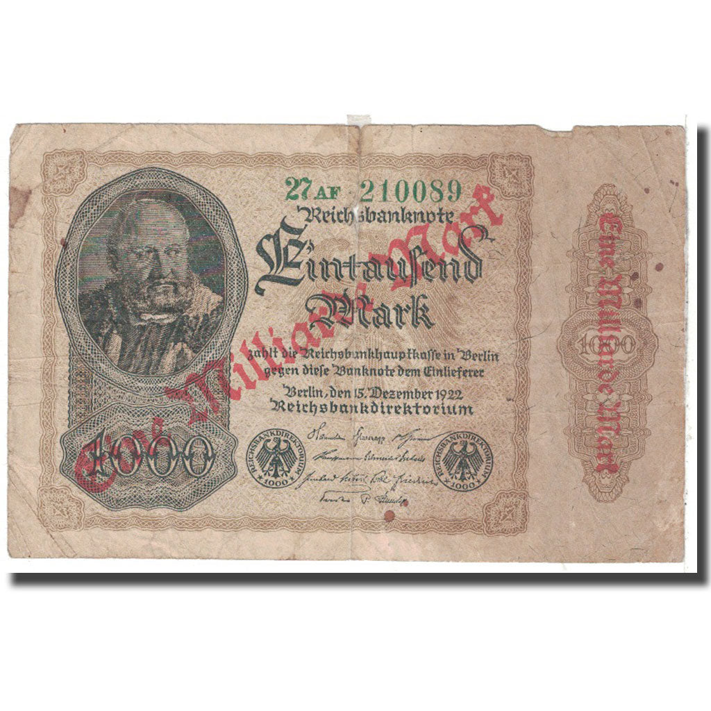 Banknote, Germany, 1 Milliarde Mark on 1000 Mark, 1922, 1922-12-15, KM:113a