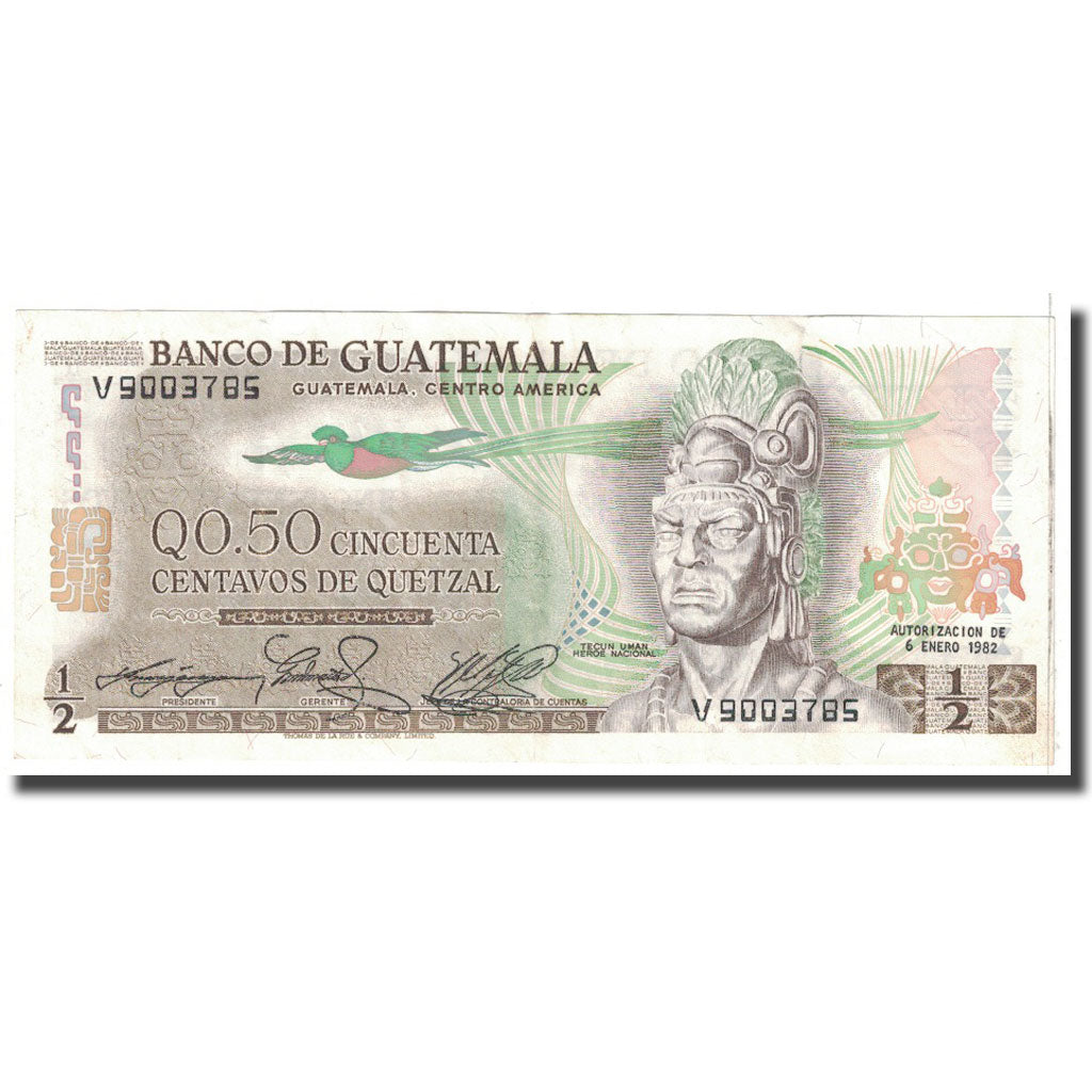 Banknote, Guatemala, 1/2 Quetzal, 1982, 1982-01-06, KM:58c, EF(40-45)