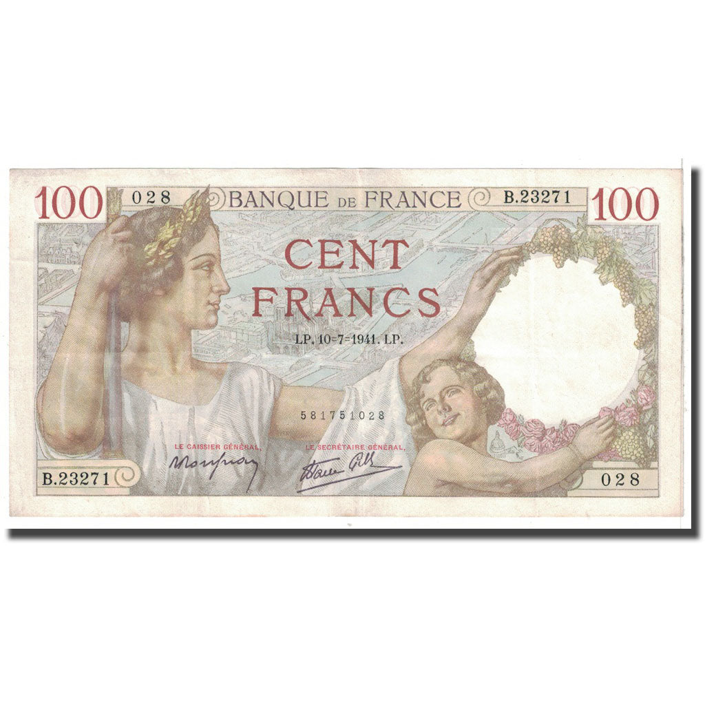 França, 100 Francs, Sully, 1941, 1941-07-10, EF(40-45), Fayette:26.55, KM:94