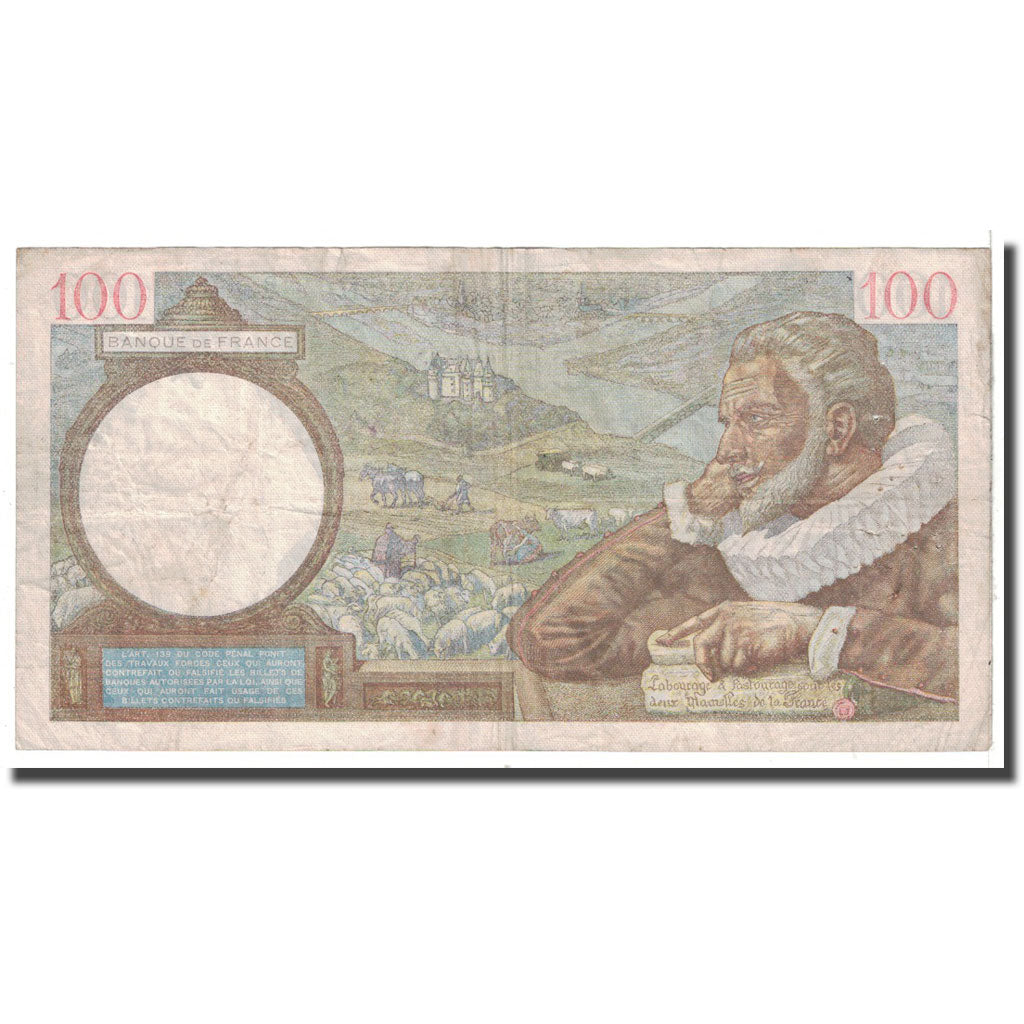 France, 100 Francs, Sully, 1941, 1940-10-24, VF(20-25), Fayette:26.39, KM:94