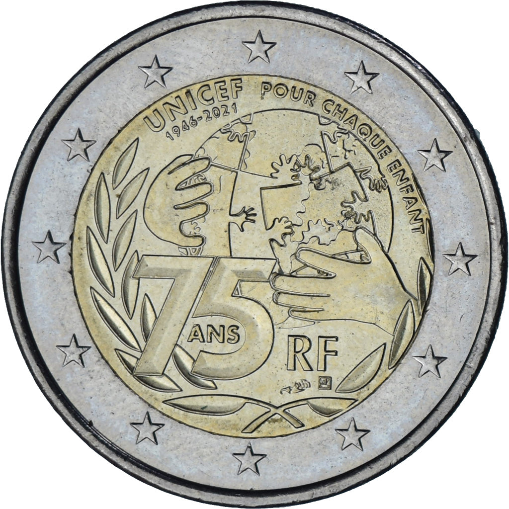 France, 2 Euro, 75 ans UNICEF, 2021, Monnaie de Paris, BU, TTB+, Bimétallique
