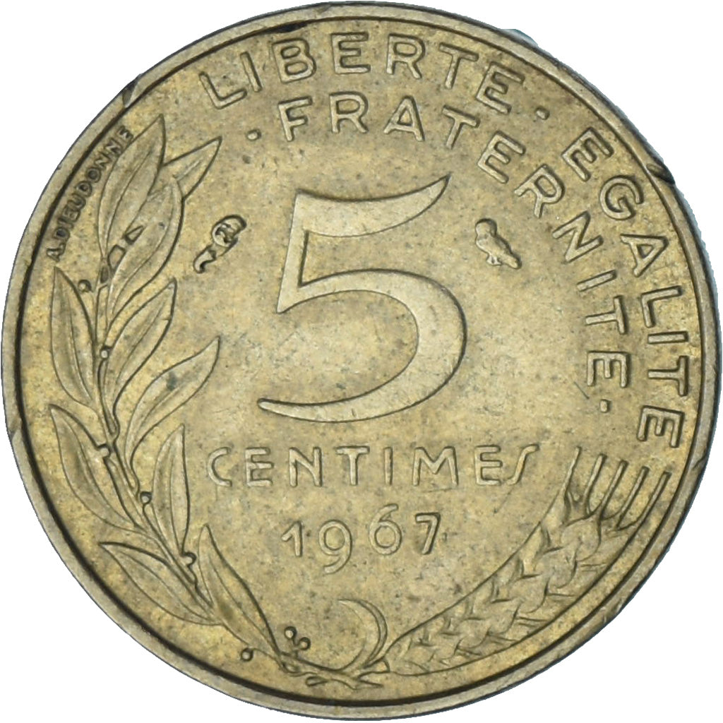 Moeda, França, Marianne, 5 Centimes, 1967, Paris, AU(55-58), Alumínio-Bronze