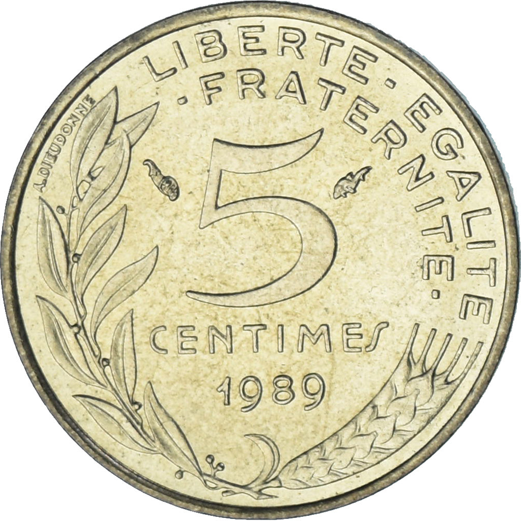 Moneta, Francja, Marianne, 5 Centimes, 1989, Paris, AU(55-58), Aluminium-Brąz