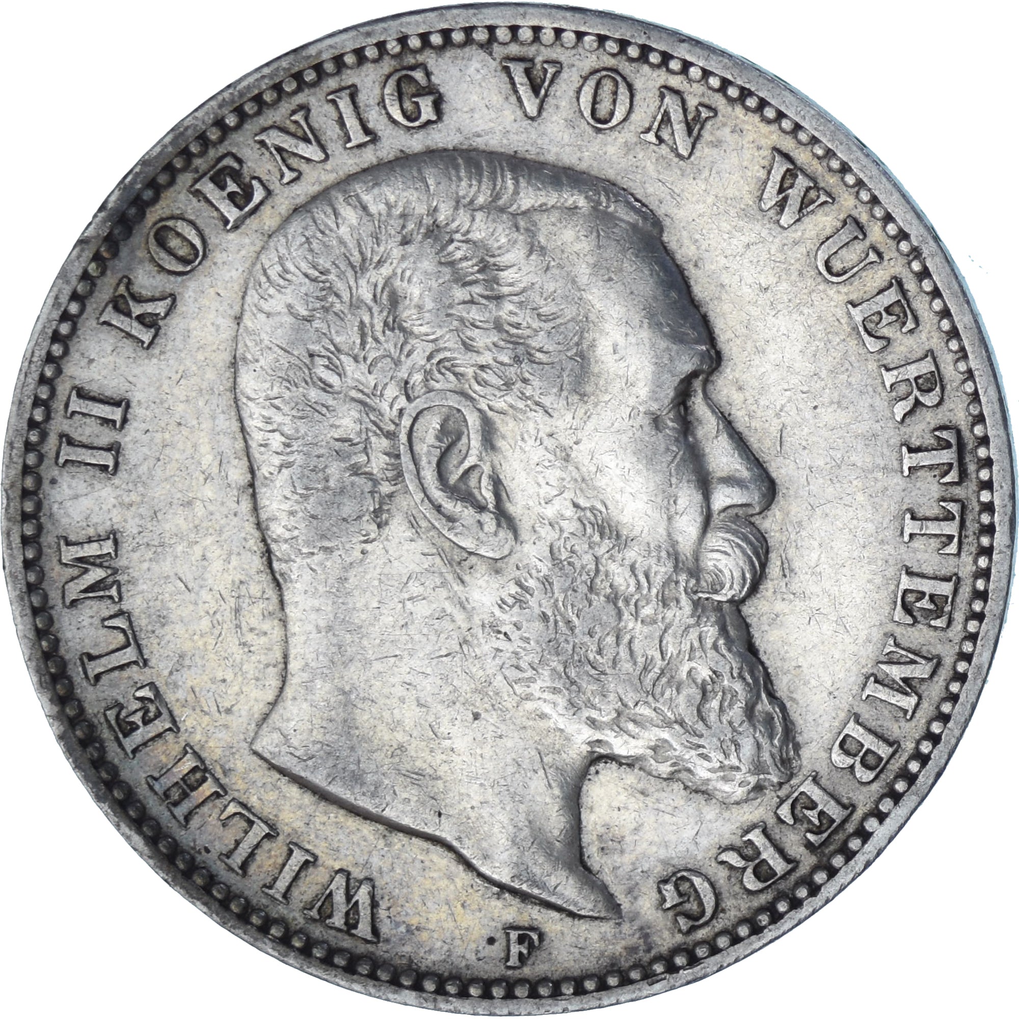 Coin, German States, WURTTEMBERG, Wilhelm II, 3 Mark, 1908, Freudenstadt