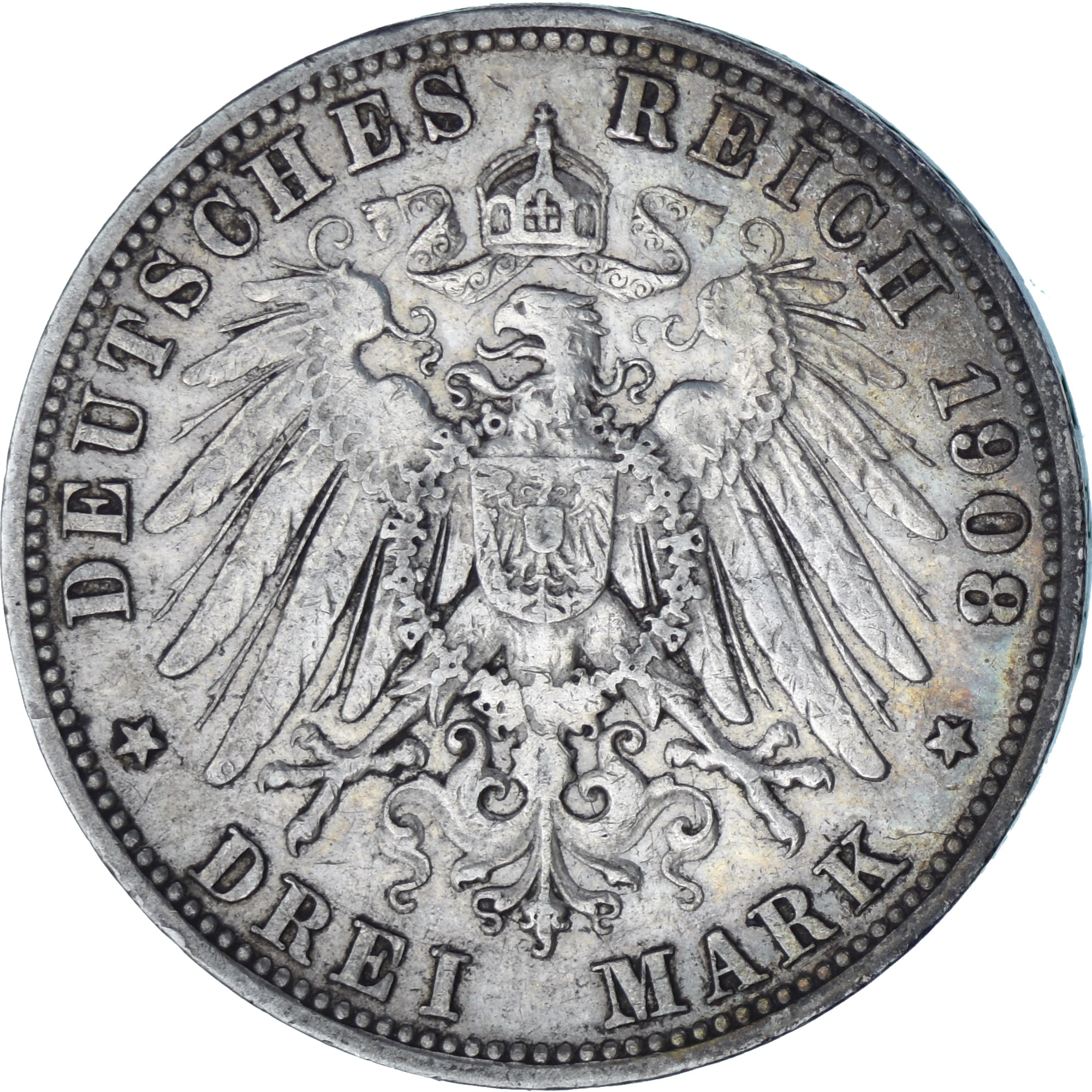 Coin, German States, WURTTEMBERG, Wilhelm II, 3 Mark, 1908, Freudenstadt