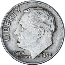 United States, Dime, Roosevelt Dime, 1958, U.S. Mint, Silver, EF(40-45), KM:195