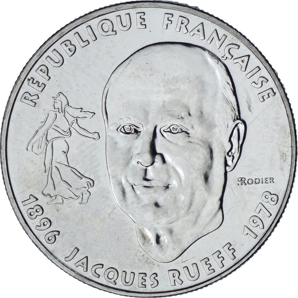 Moneta, Francja, Jacques Rueff, Franc, 1996, MS(60-62), Nikiel, KM:1160