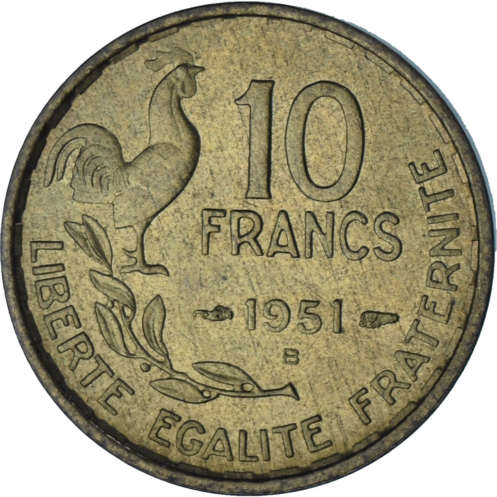 Francia, 10 Francs, Guiraud, 1951, Beaumont - Le Roger, Alluminio-bronzo, SPL-