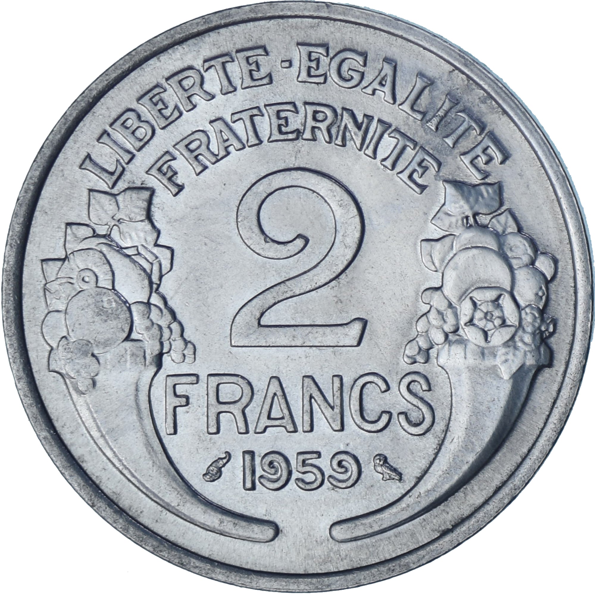 Münze, Frankreich, Morlon, 2 Francs, 1959, Paris, VZ+, Aluminium, KM:886a.1