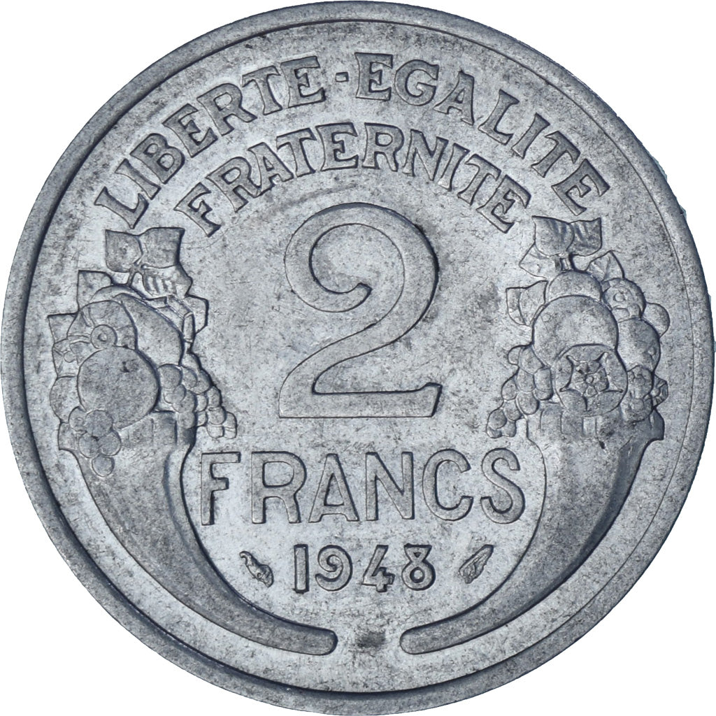 Munten, Frankrijk, Morlon, 2 Francs, 1948, Beaumont - Le Roger, ZF, Aluminium