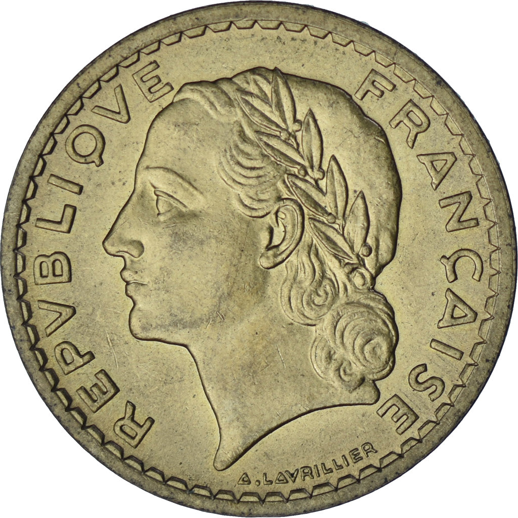 Moneta, Francja, Lavrillier, 5 Francs, 1945, Paris, EF(40-45), Aluminium-Brąz
