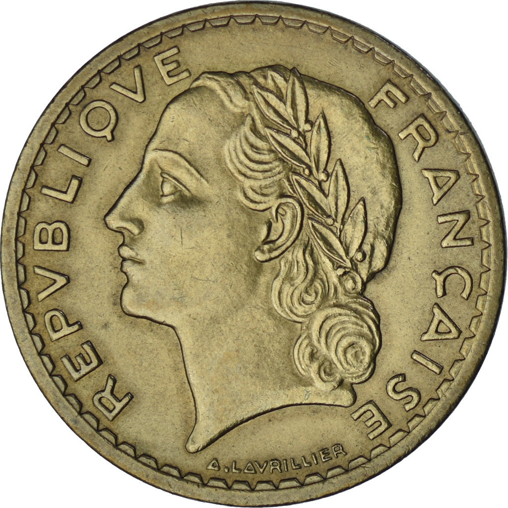 Frankreich, 5 Francs, Lavrillier, 1945, Castelsarrasin, Aluminum-Bronze, S+