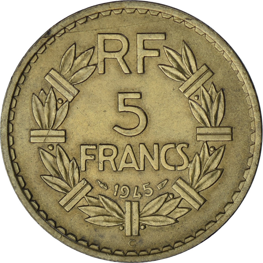 Frankreich, 5 Francs, Lavrillier, 1945, Castelsarrasin, Aluminum-Bronze, S+