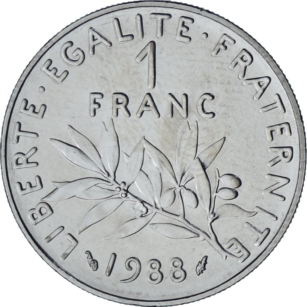 Münze, Frankreich, Franc, 1988, UNZ+, Aluminum-Bronze, KM:930