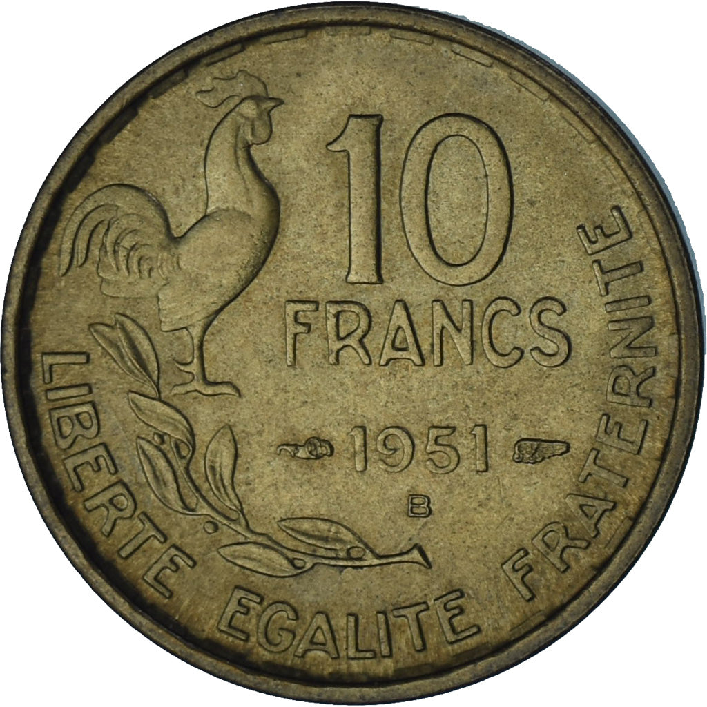 Moneta, Francia, Guiraud, 10 Francs, 1951, Beaumont - Le Roger, SPL-