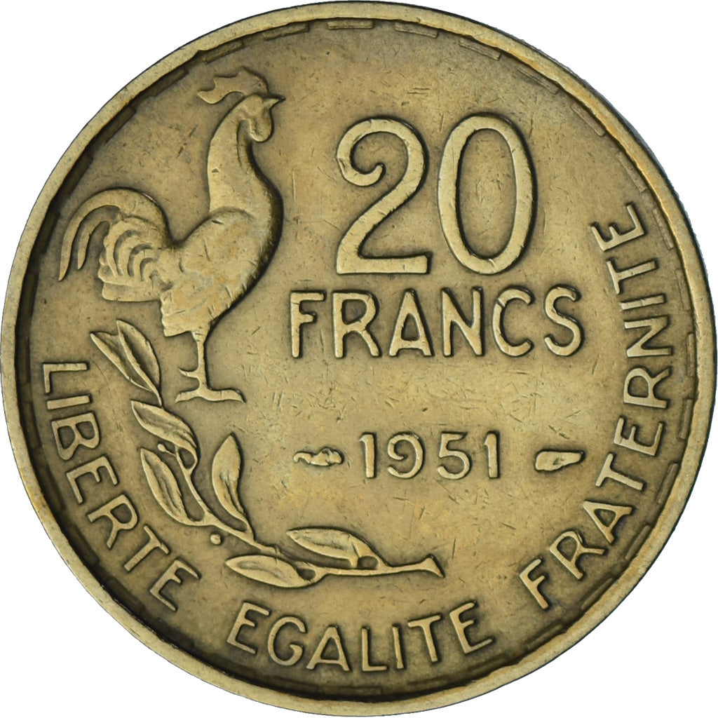 Moneda, Francia, Guiraud, 20 Francs, 1951, Paris, EBC+, Aluminio - bronce