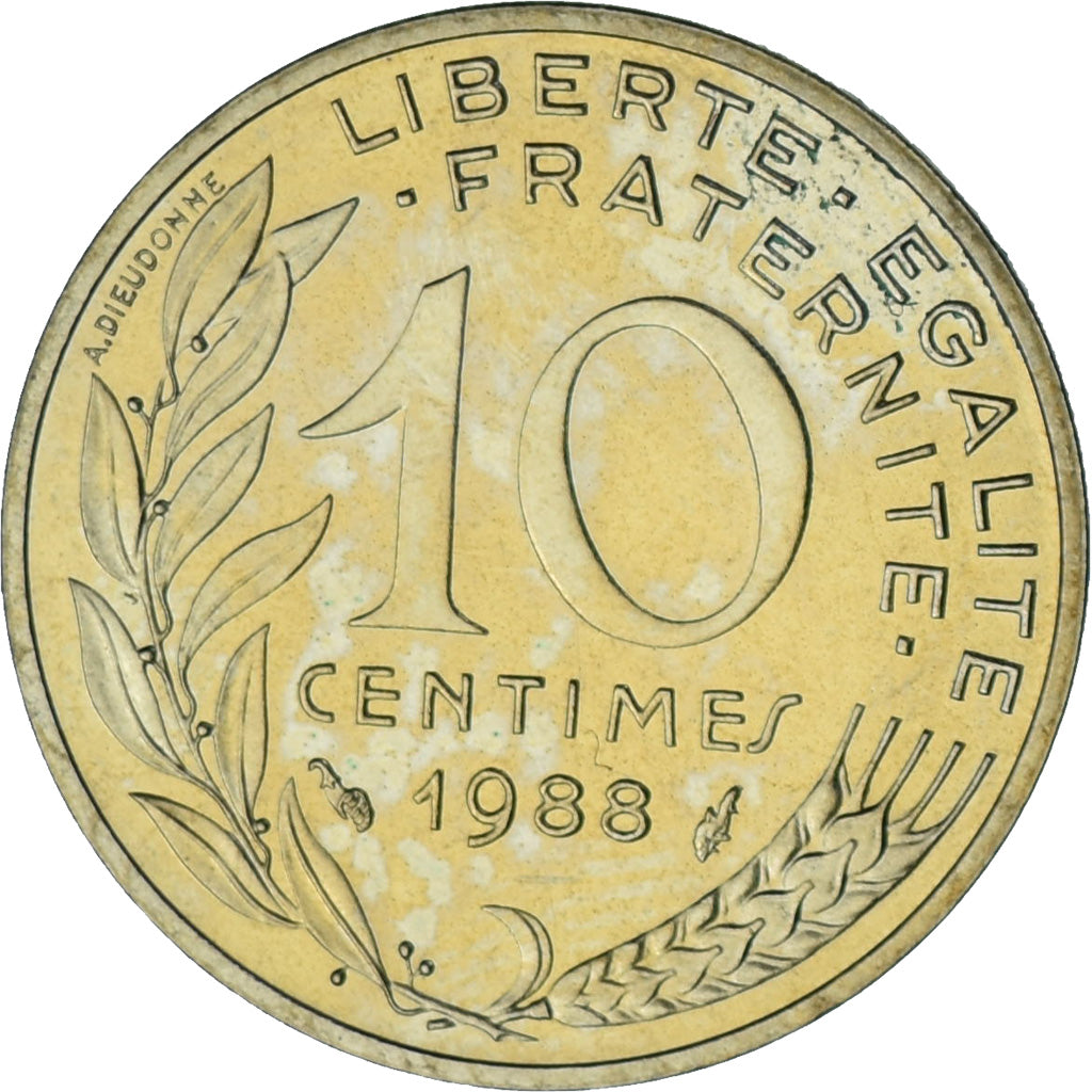 Munten, Frankrijk, Marianne, 10 Centimes, 1988, Paris, UNC, Aluminum-Bronze