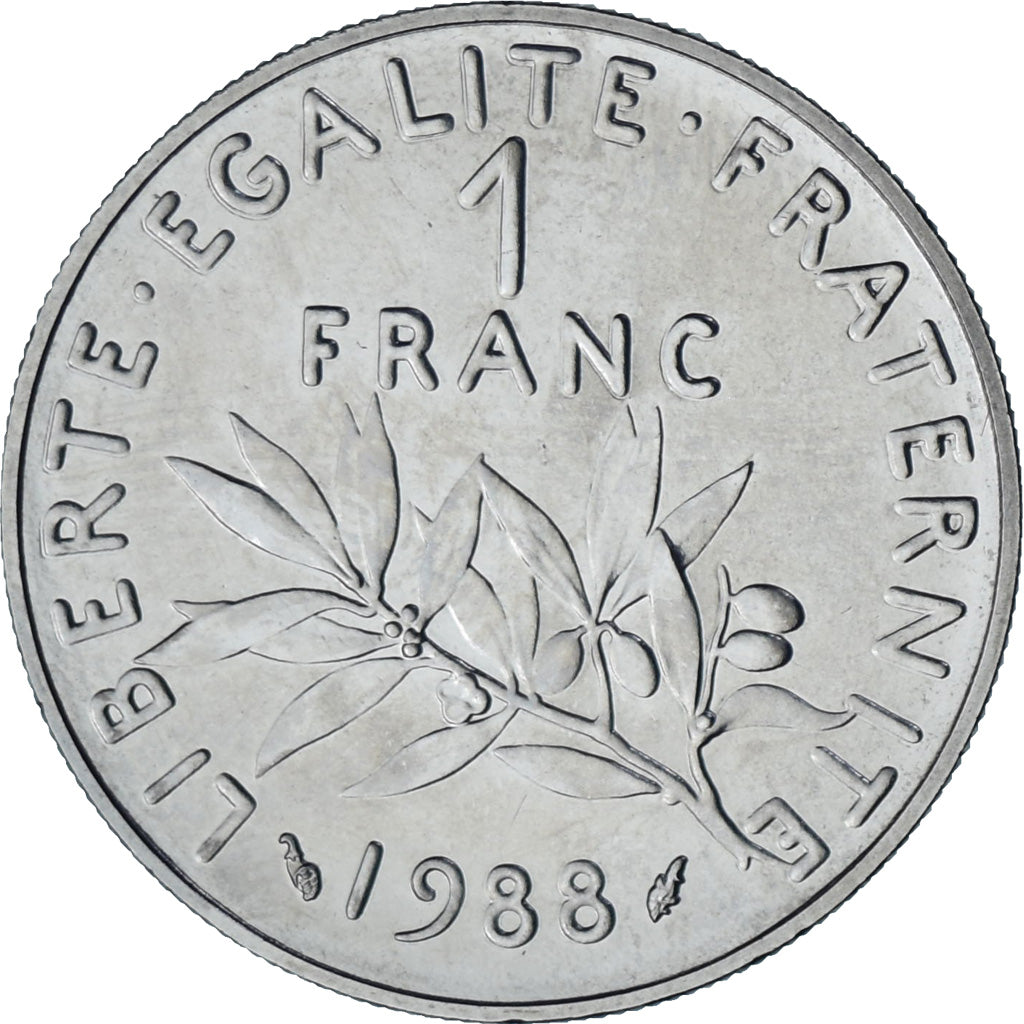 Moeda, França, Semeuse, Franc, 1988, Paris, MS(63), Níquel, KM:925.1
