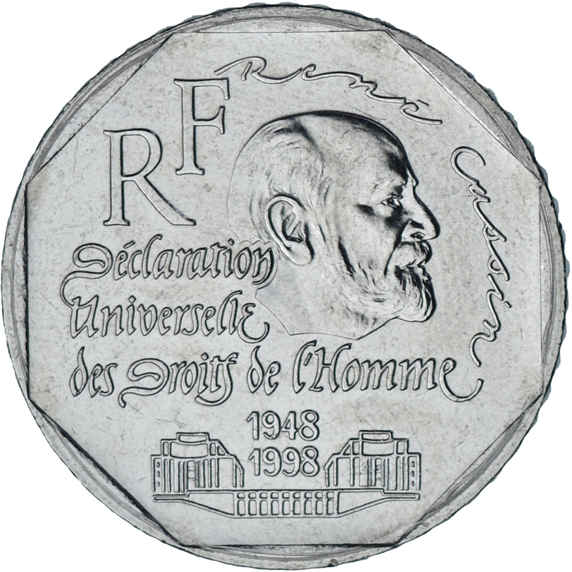 Munten, Frankrijk, René Cassin, 2 Francs, 1998, Paris, UNC-, Nickel, KM:1213