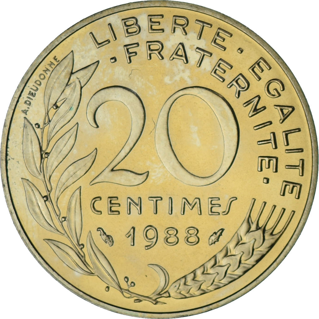 Münze, Frankreich, Marianne, 20 Centimes, 1988, Paris, UNZ, Aluminum-Bronze