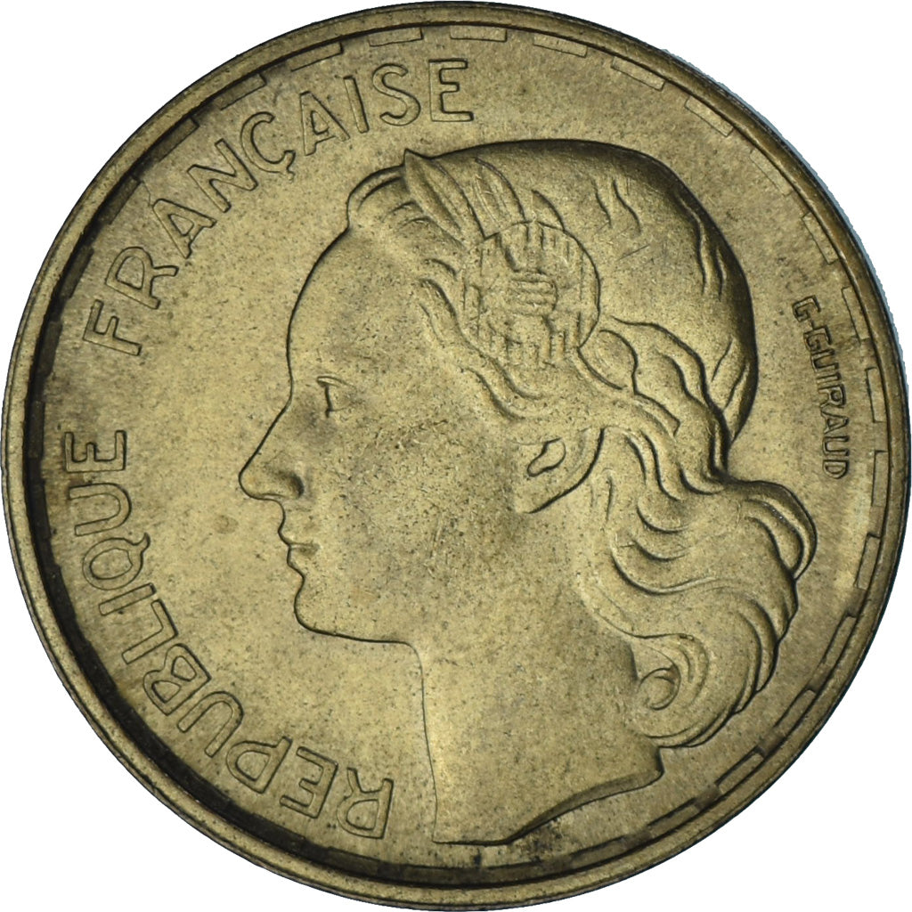 Moeda, França, Guiraud, 20 Francs, 1951, Paris, AU(55-58), Alumínio-Bronze