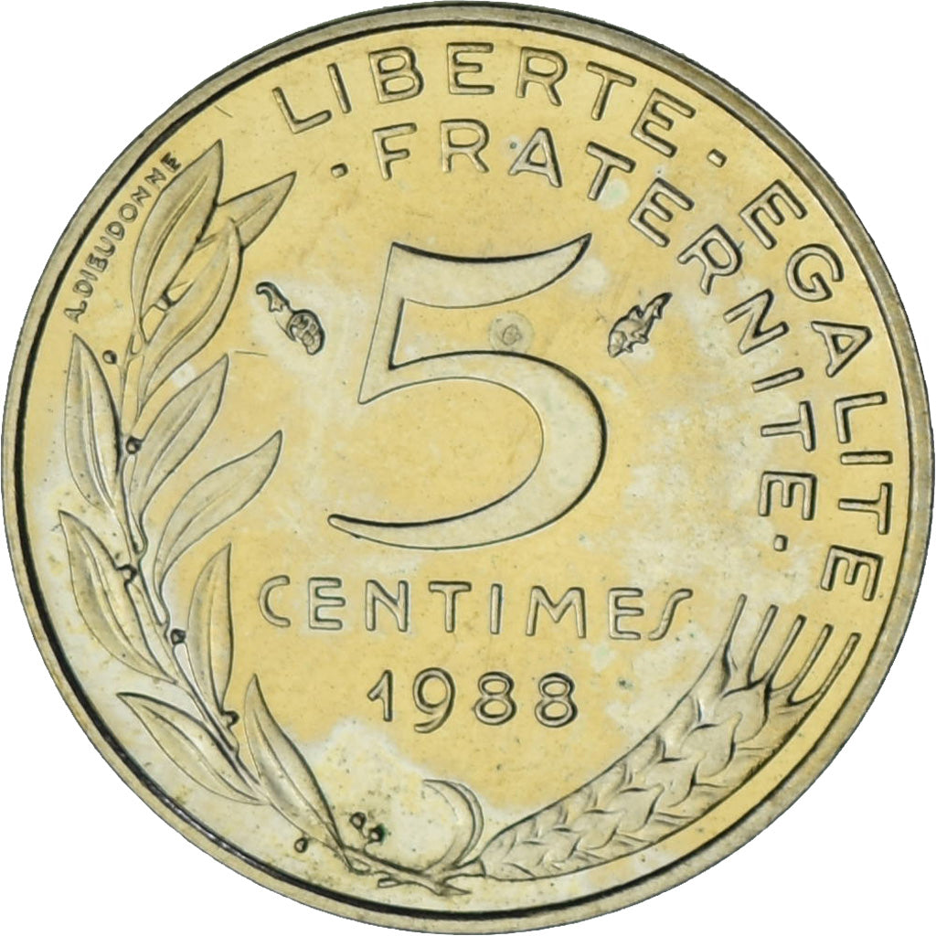 Munten, Frankrijk, Marianne, 5 Centimes, 1988, Paris, UNC-, Aluminum-Bronze