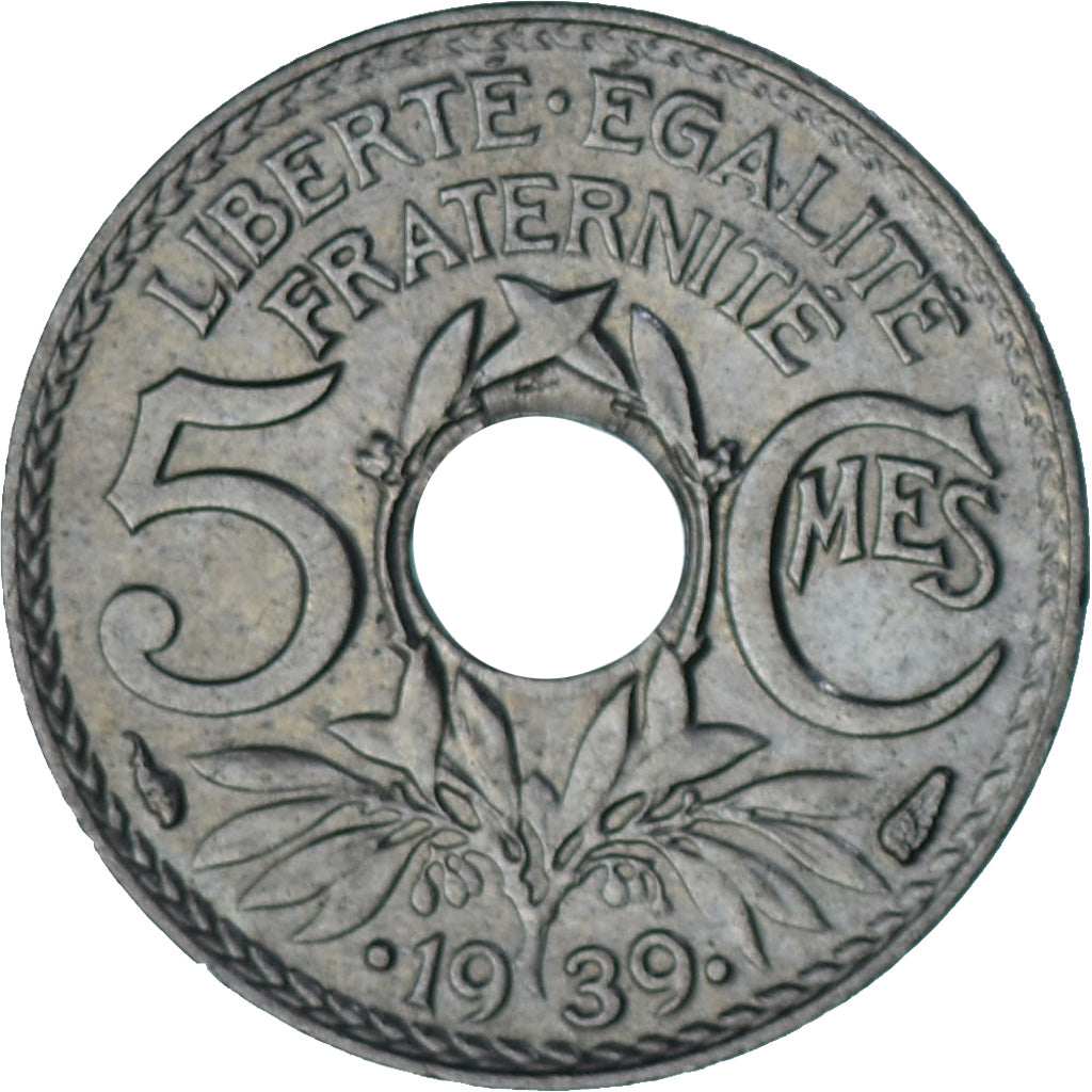 Munten, Frankrijk, Lindauer, 5 Centimes, 1939, PR+, Nickel-Bronze, KM:875a