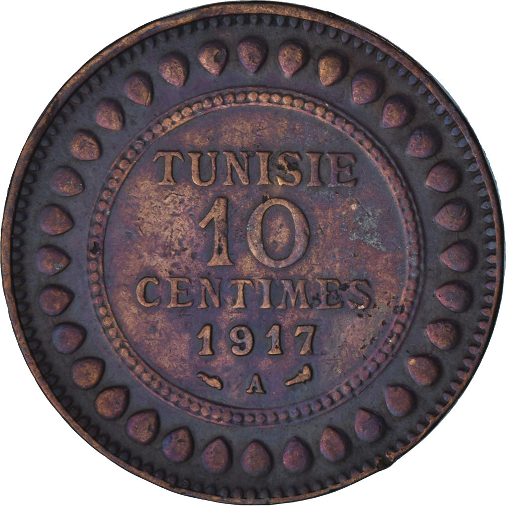 Münze, Tunesien, Muhammad al-Nasir Bey, 10 Centimes, 1917, Paris, SS+, Bronze