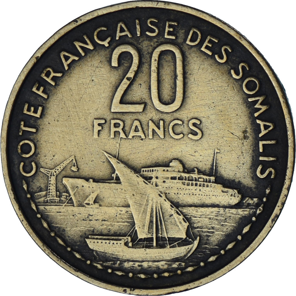 Moneta, Somali Francuskie, 20 Francs, 1952, Paris, AU(50-53), Aluminium-Brąz
