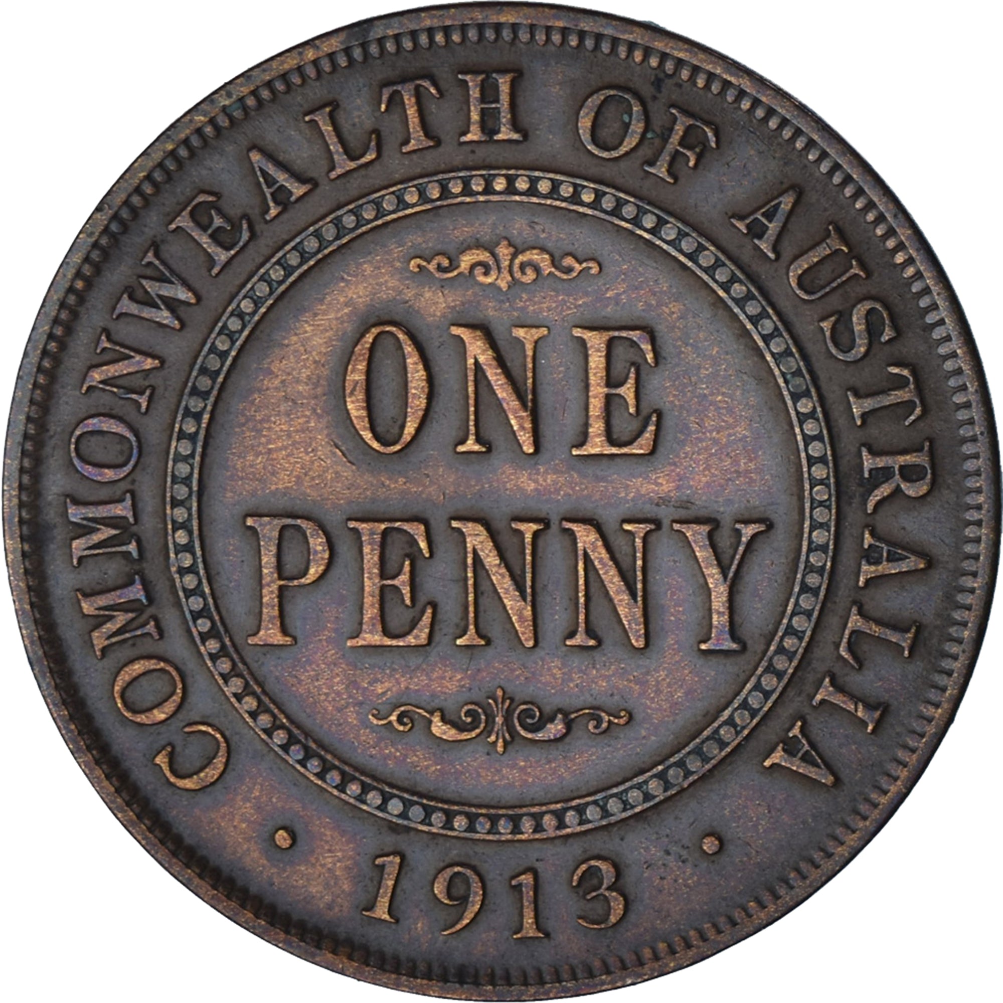 Moneta, Australia, George V, Penny, 1913, BB+, Bronzo, KM:23
