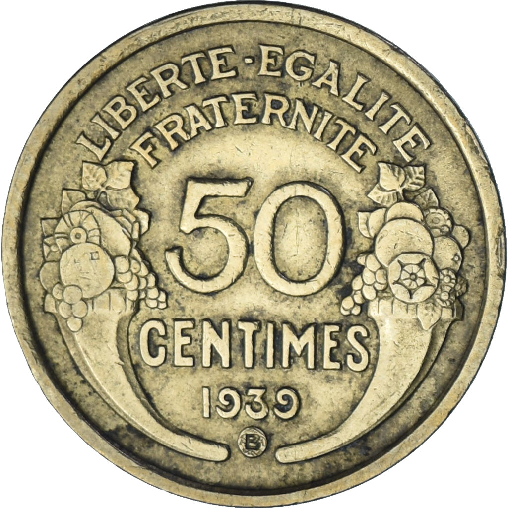 Moneda, Francia, Morlon, 50 Centimes, 1939, Bruxelles, MBC, Aluminio - bronce