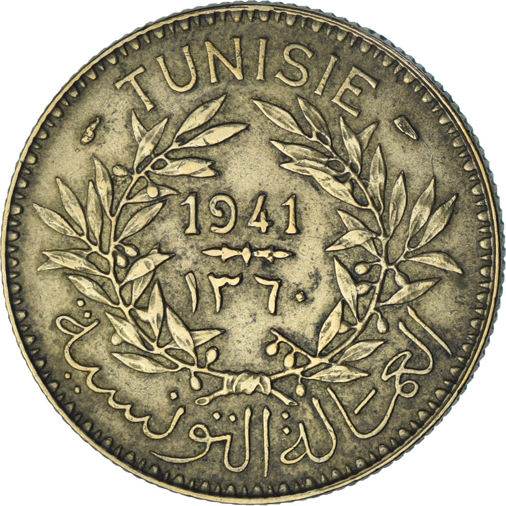Moeda, Tunísia, Anonymous, 2 Francs, 1941/AH1360, Paris, AU(50-53)