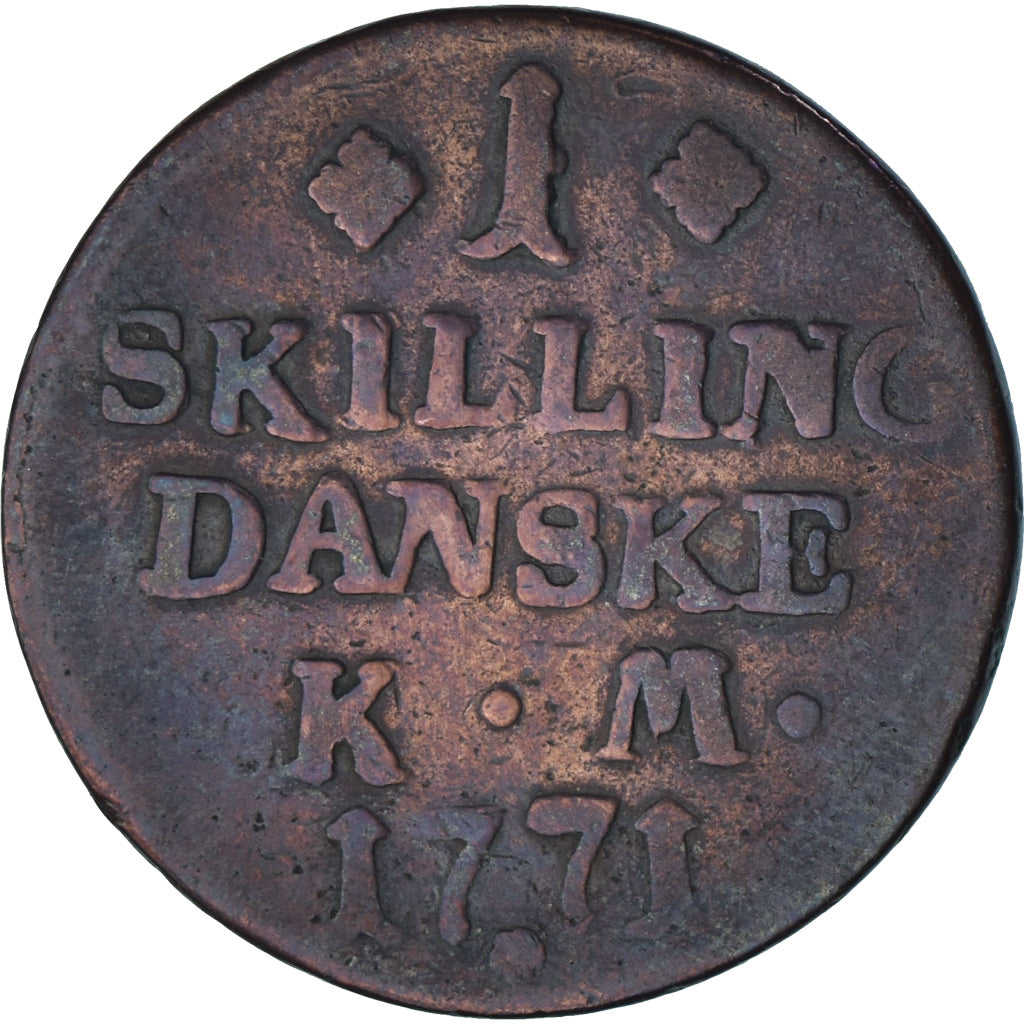 Moneta, Danimarca, Christian VII, Skilling, 1771, BB+, Rame, KM:616.1