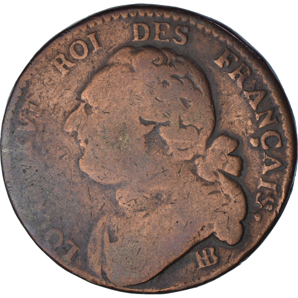 Moeda, França, Louis XVI, 12 Deniers, 1792, Strasbourg, VF(30-35), Cobre
