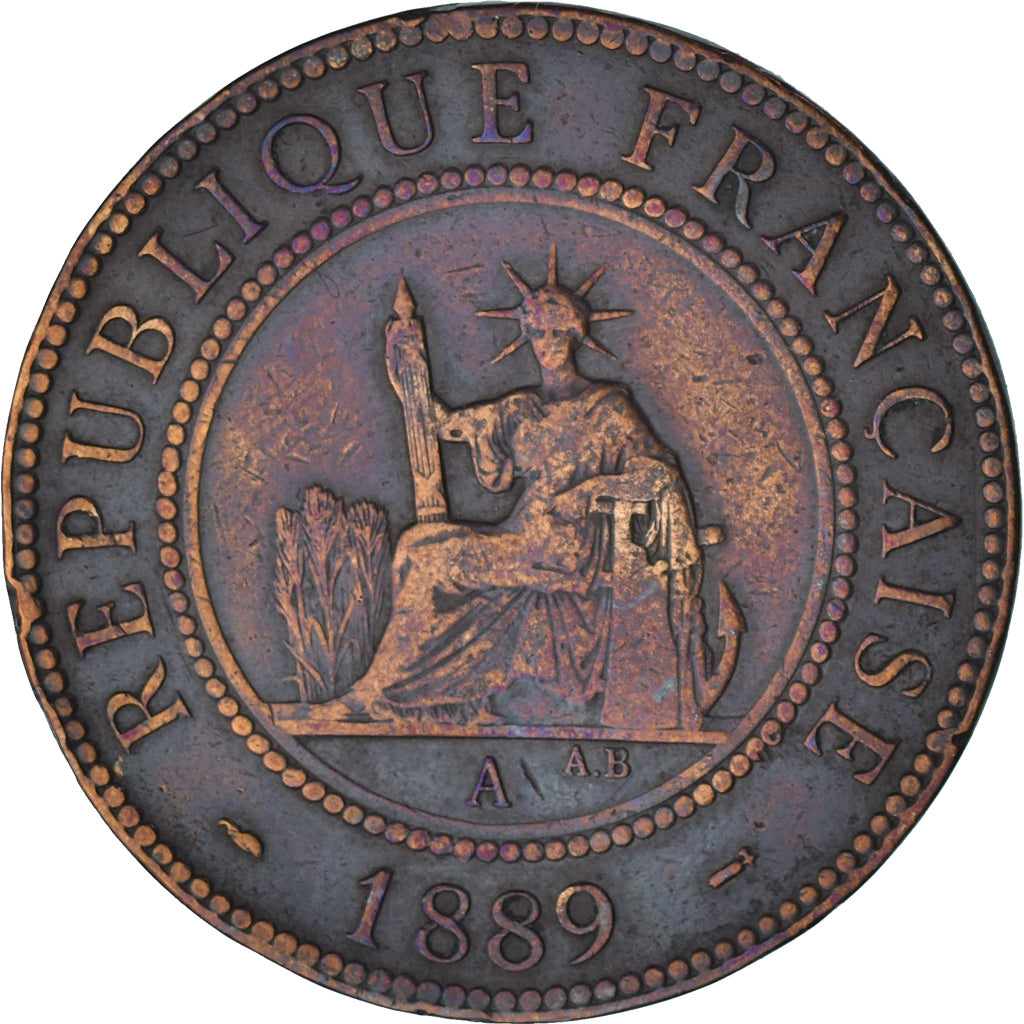 Moneta, INDOCINA FRANCESE, Cent, 1889, Paris, BB+, Bronzo, KM:1, Lecompte:41